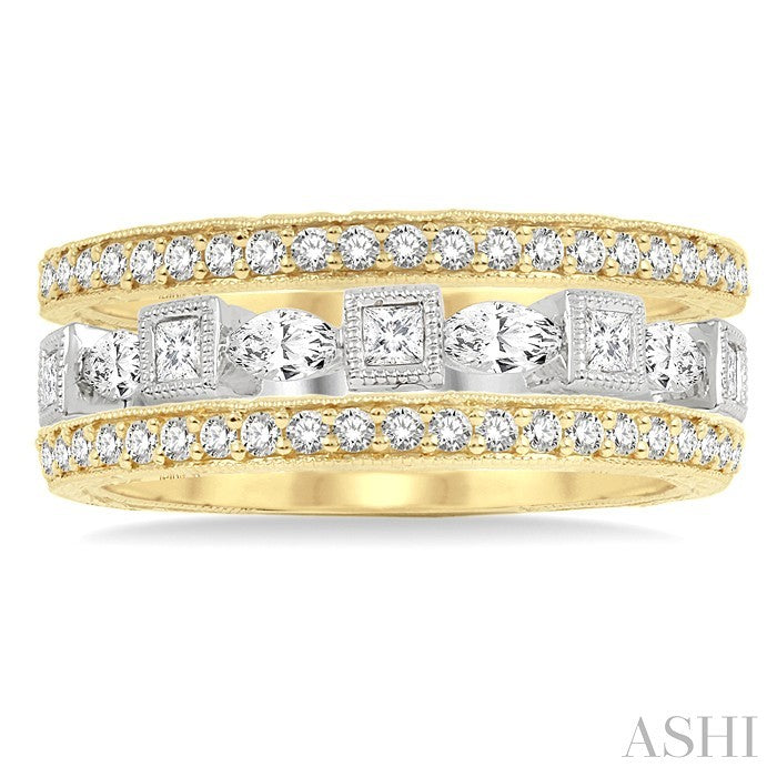 3/4 Ctw Round Cut Diamond Triple Band Set in 14K Yellow and White Gold