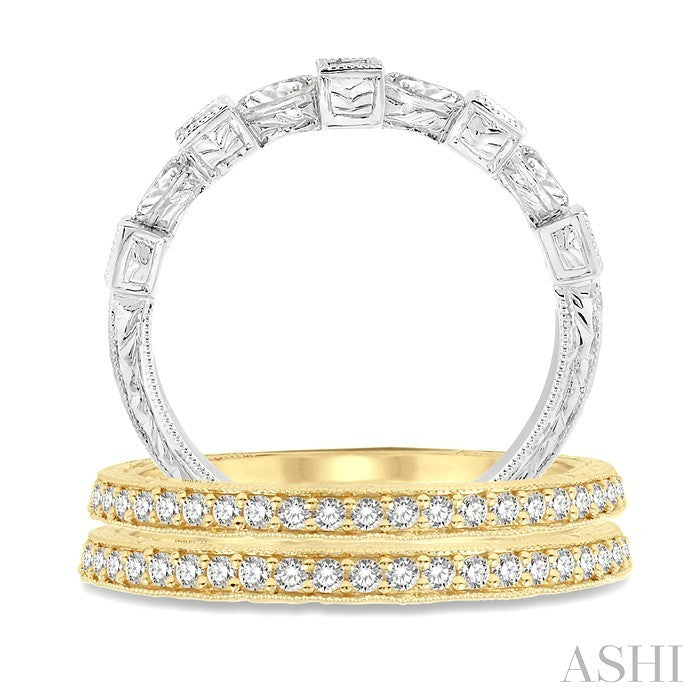 3/4 Ctw Round Cut Diamond Triple Band Set in 14K Yellow and White Gold