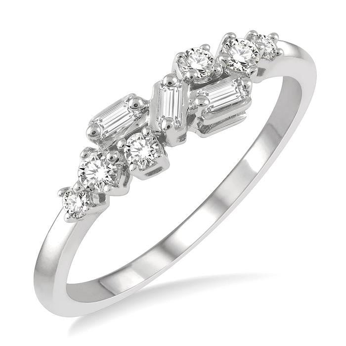 1/4 Ctw Baguette and Round Cut Diamond Fashion Scatter Ring in 14K White Gold
