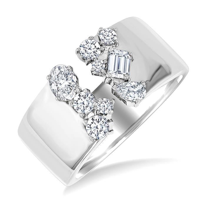 3/4 Ctw Open Top Mixed Diamond Cut Wide Fashion Band in 14K White Gold