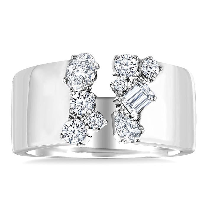 3/4 Ctw Open Top Mixed Diamond Cut Wide Fashion Band in 14K White Gold