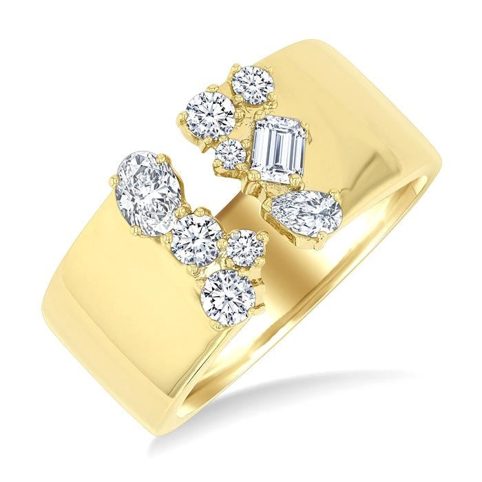3/4 Ctw Open Top Mixed Diamond Cut Wide Fashion Band in 14K Yellow Gold