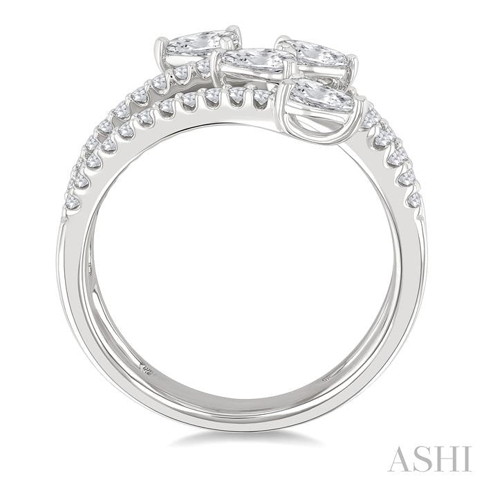 7/8 Ctw Split Double Bypass Pear and Round Cut Diamond Open Fashion Ring in 14K White Gold