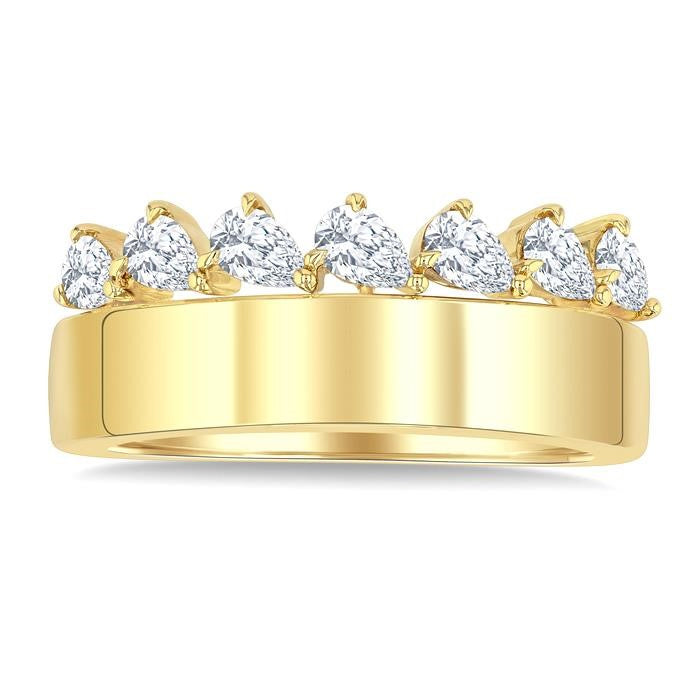 5/8 Ctw Pear Cut Diamond Bold Gold Fashion Wide Band in 14K Yellow Gold