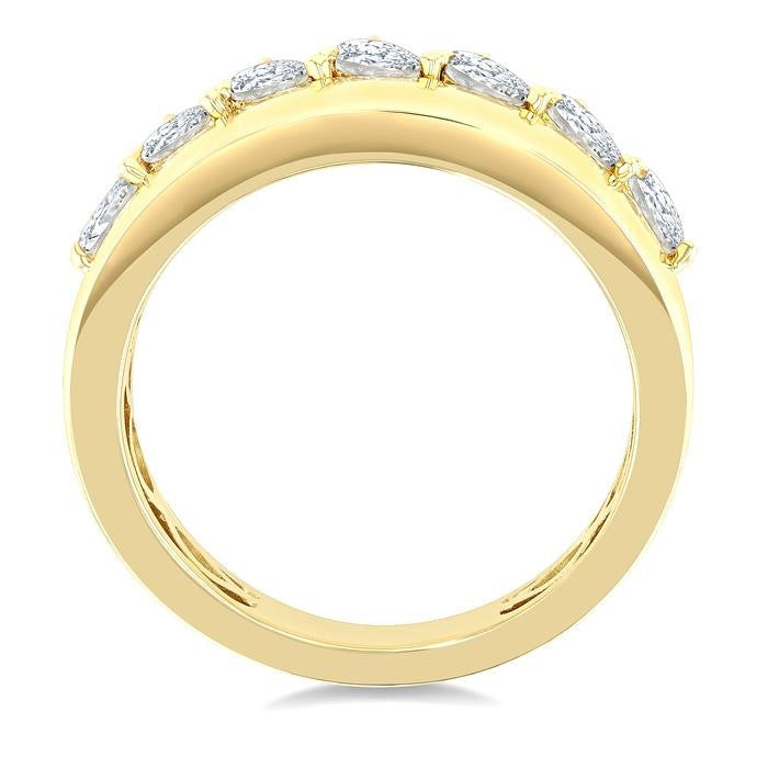 5/8 Ctw Pear Cut Diamond Bold Gold Fashion Wide Band in 14K Yellow Gold