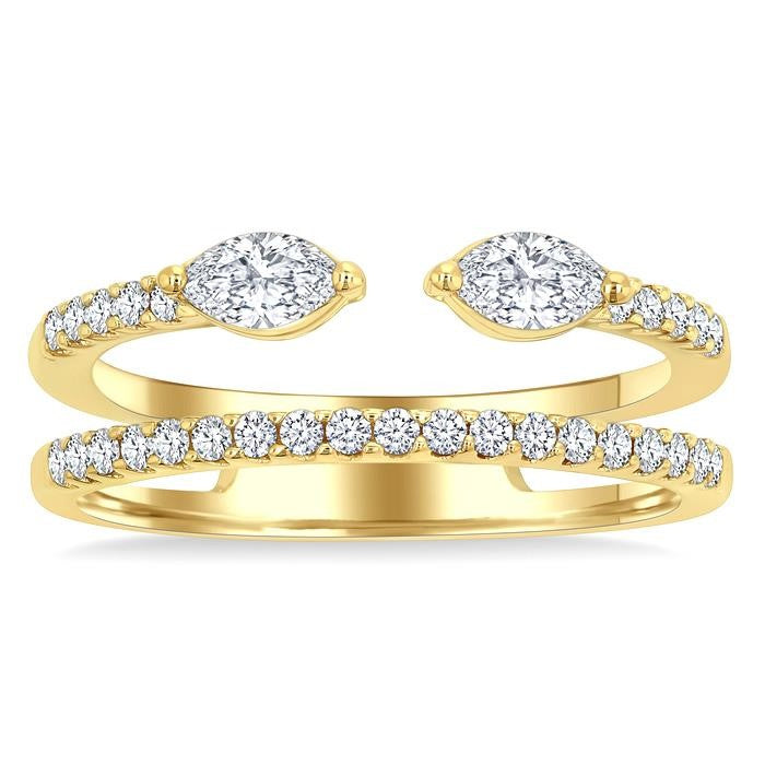 1/2 Ctw Split Twin Row 2-Stone Marquise and Round Cut Diamond Fashion Ring in 14K Yellow Gold