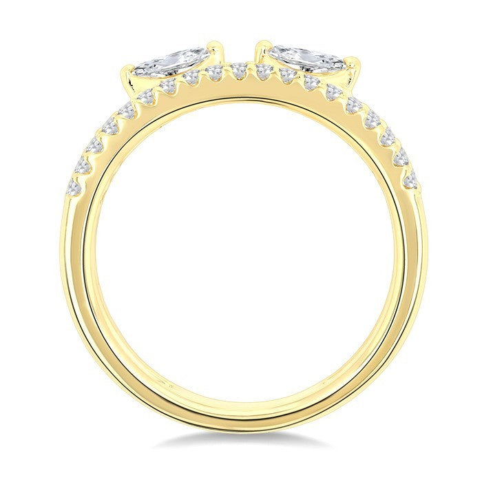 1/2 Ctw Split Twin Row 2-Stone Marquise and Round Cut Diamond Fashion Ring in 14K Yellow Gold