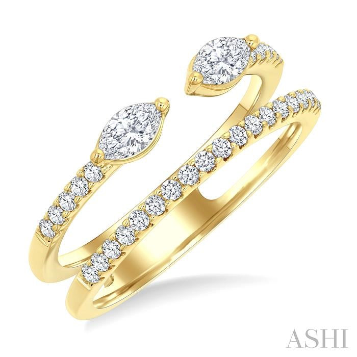 1/2 Ctw Split Twin Row 2-Stone Marquise and Round Cut Diamond Fashion Ring in 14K Yellow Gold
