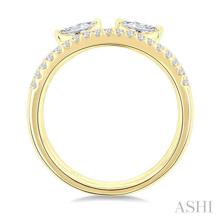 1/2 Ctw Split Twin Row 2-Stone Marquise and Round Cut Diamond Fashion Ring in 14K Yellow Gold
