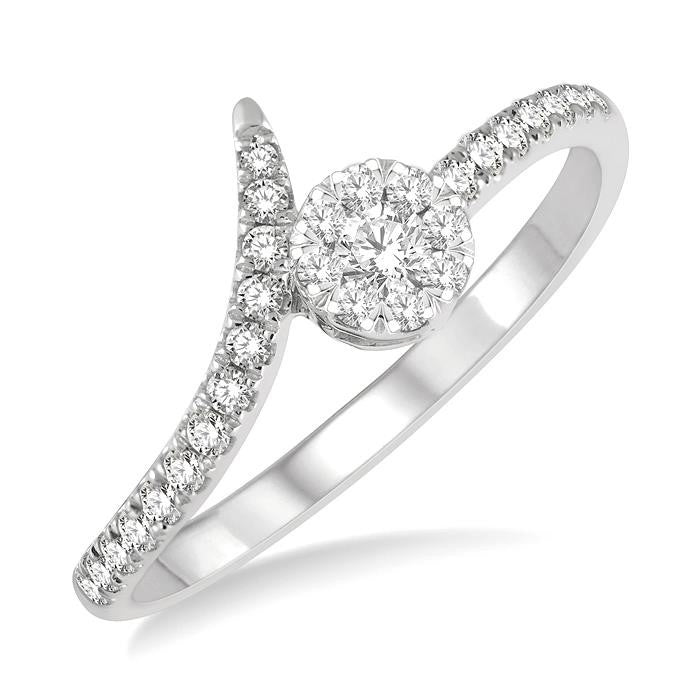 1/4 Ctw Open-End Circular Mount Shine Bright Round Cut Diamond Ladies Ring in 14K White Gold