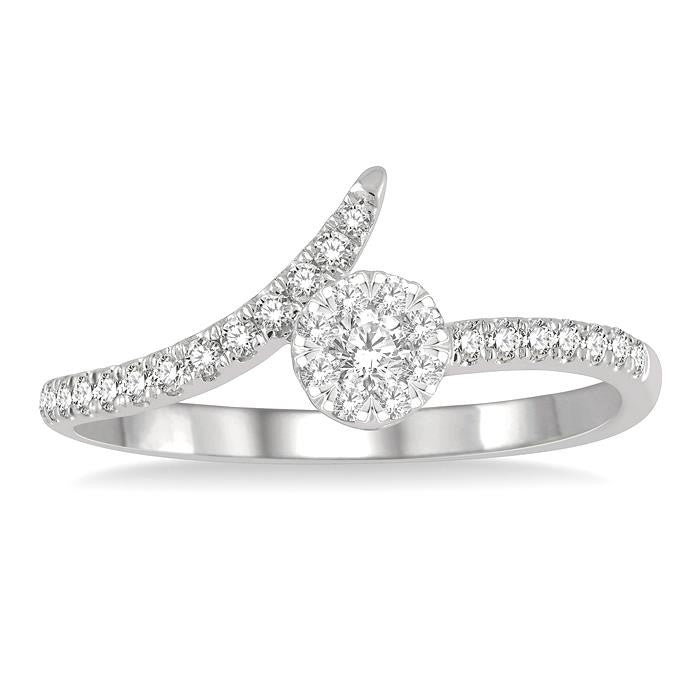 1/4 Ctw Open-End Circular Mount Shine Bright Round Cut Diamond Ladies Ring in 14K White Gold