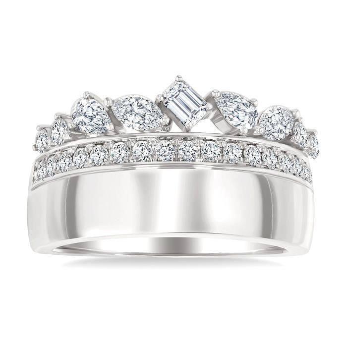 3/4 Ctw Mixed Diamond Cut Fashion Ring in 14K White Gold