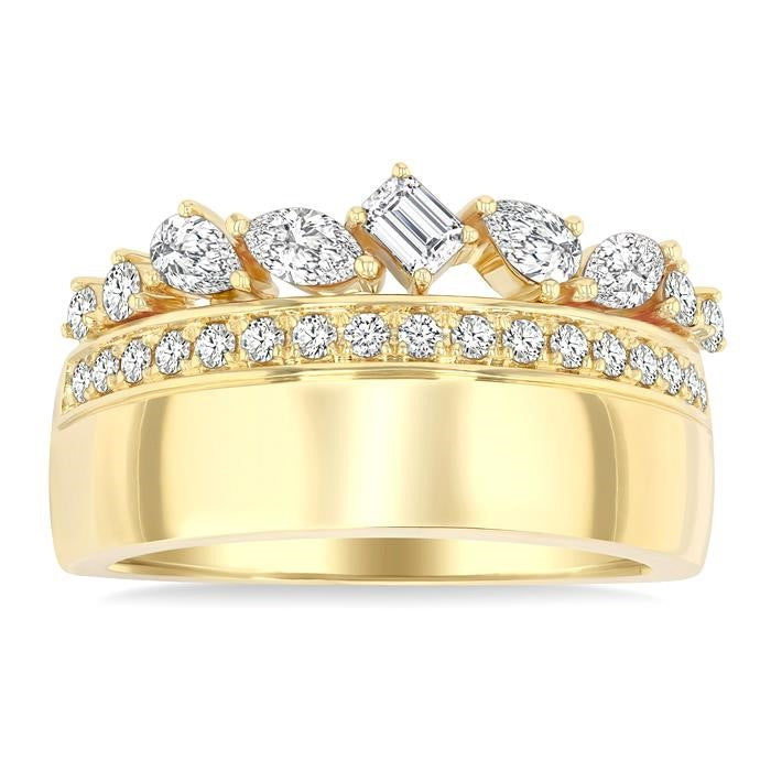 3/4 Ctw Mixed Diamond Cut Fashion Ring in 14K Yellow Gold