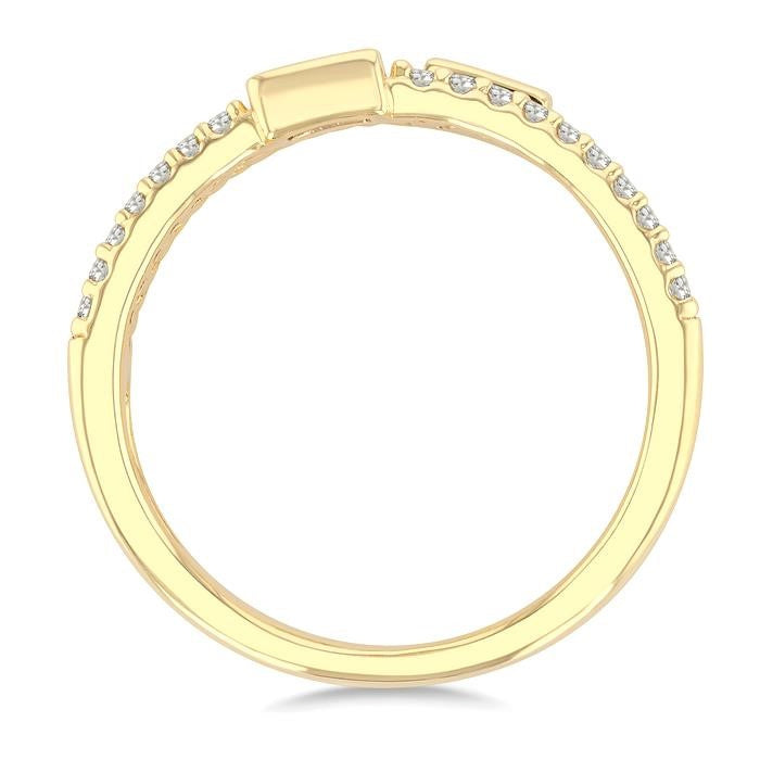 1/5 Ctw Triple Row Baguette and Round Cut Bead Bijoux Diamond Fashion Band in 10K Yellow Gold