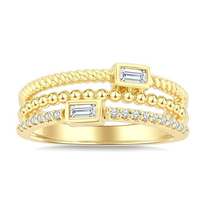 Emerald Shape Three Row Diamond Band