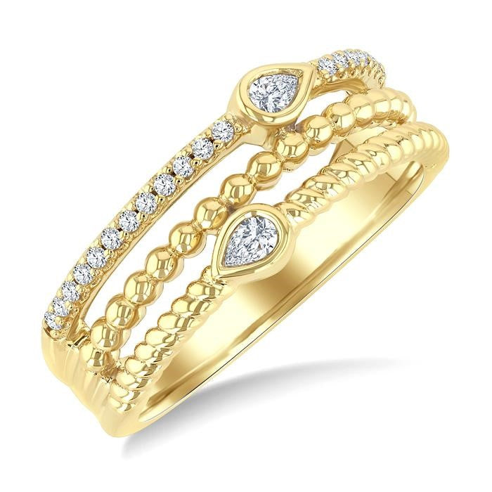 1/5 Ctw Split Three Row Pear and Round Cut Bead Bijoux Diamond Fashion Band in 10K Yellow Gold