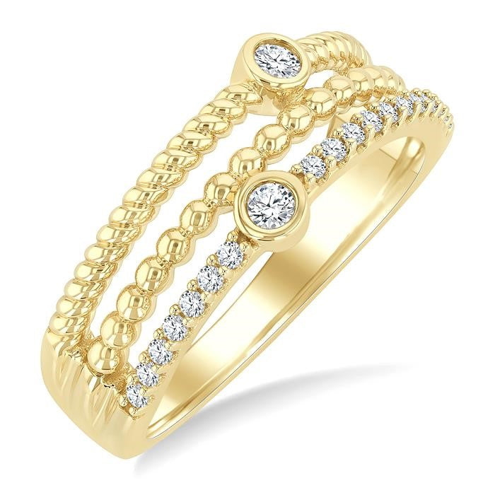 1/5 Ctw Triple Row Round Cut Bead Bijoux Diamond Fashion Band in 10K Yellow Gold
