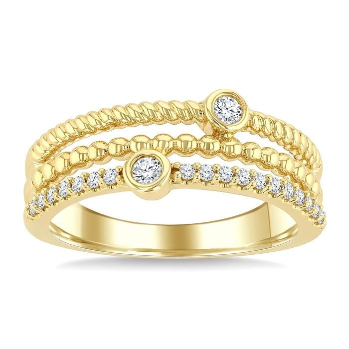 1/5 Ctw Triple Row Round Cut Bead Bijoux Diamond Fashion Band in 10K Yellow Gold