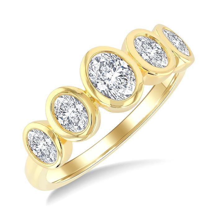 1 Ctw 5-Stone Bezel Set Oval Cut Diamond Fashion Band in 14K Yellow Gold