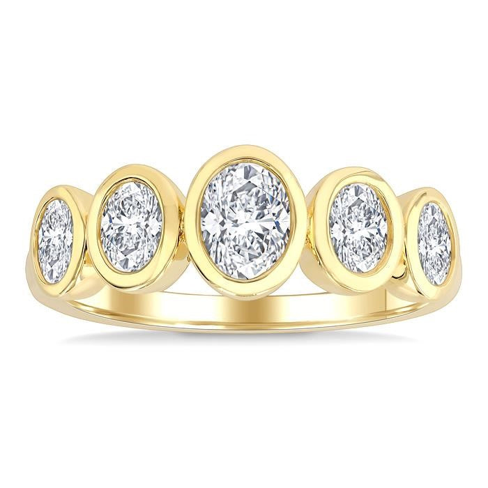 1 Ctw 5-Stone Bezel Set Oval Cut Diamond Fashion Band in 14K Yellow Gold