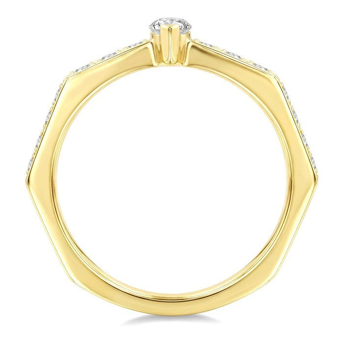 3/8 Ctw Hexagon Shank Marquise and Round Cut Diamond Fashion Ring in 14K Yellow Gold