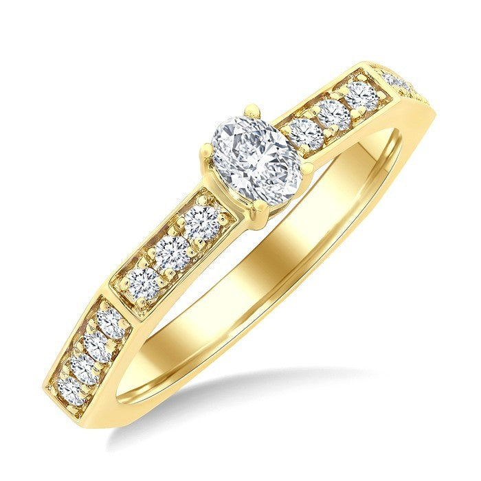 3/8 Ctw Hexagon Shank Marquise and Round Cut Diamond Fashion Ring in 14K Yellow Gold