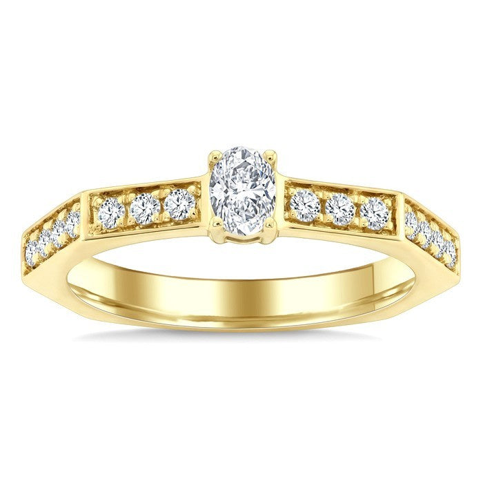 3/8 Ctw Hexagon Shank Marquise and Round Cut Diamond Fashion Ring in 14K Yellow Gold