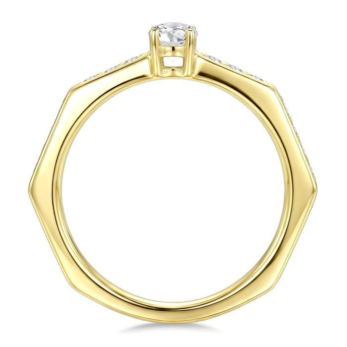 3/8 Ctw Hexagon Shank Marquise and Round Cut Diamond Fashion Ring in 14K Yellow Gold