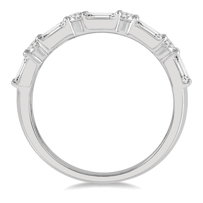 1 1/5 Ctw Double Baguette and Round Cut Diamond Fashion Band in 14K White Gold