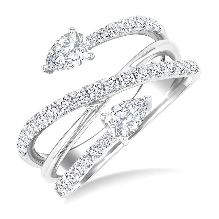 1 Ctw East West Pear and Round Cut Diamond Split Open-End Fashion Ring in 14K White Gold