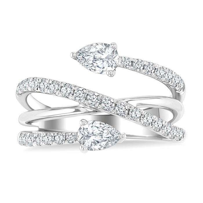 1 Ctw East West Pear and Round Cut Diamond Split Open-End Fashion Ring in 14K White Gold