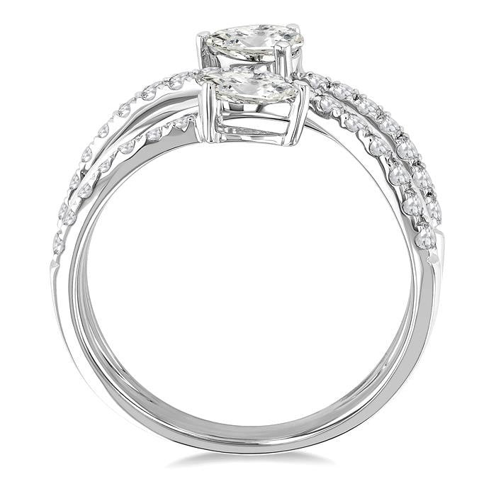 1 Ctw East West Pear and Round Cut Diamond Split Open-End Fashion Ring in 14K White Gold