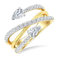 1 Ctw East West Pear and Round Cut Diamond Split Open-End Fashion Ring in 14K Yellow Gold