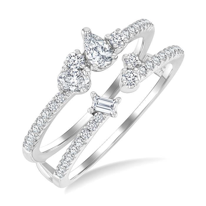 5/8 Ctw Mixed Diamond Cut Fashion Open Ring in 14K White Gold