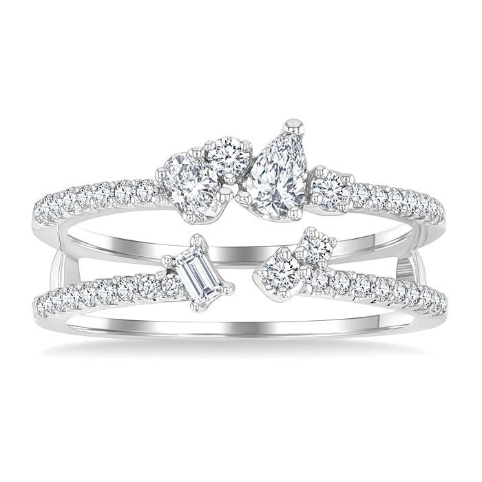 5/8 Ctw Mixed Diamond Cut Fashion Open Ring in 14K White Gold