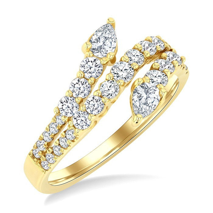 1 Ctw Split Three-Arm Bypass Pear and Round Cut Diamond Fashion Band in 14K Yellow Gold