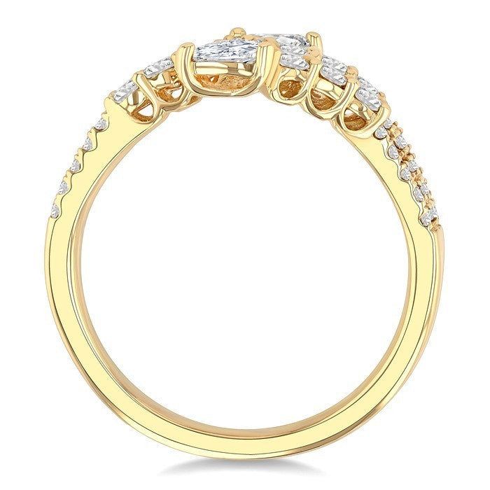1 Ctw Split Three-Arm Bypass Pear and Round Cut Diamond Fashion Band in 14K Yellow Gold