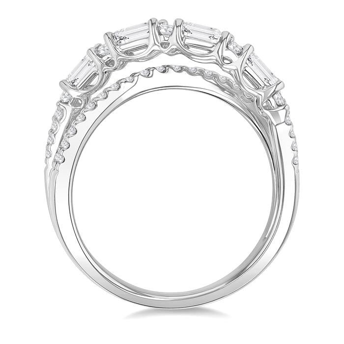 1 1/4 Ctw Emerald and Round Cut Diamond Split Crossover Fashion Ring in 14K White Gold