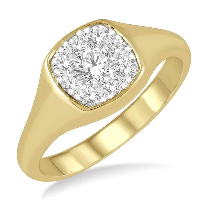 1/2 Ctw Cushion Shape Shine Bright Diamond Ring in 14K Yellow and White Gold