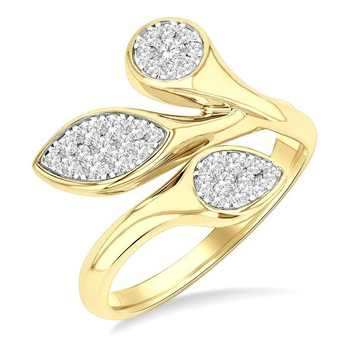 3/8 Ctw Shine Bright Bypass Mixed Shape Mount Round Cut Diamond Fashion Ring in 10K Yellow and White Gold