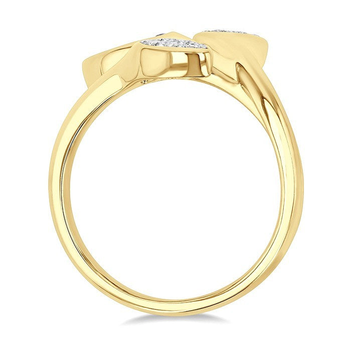 3/8 Ctw Shine Bright Bypass Mixed Shape Mount Round Cut Diamond Fashion Ring in 10K Yellow and White Gold