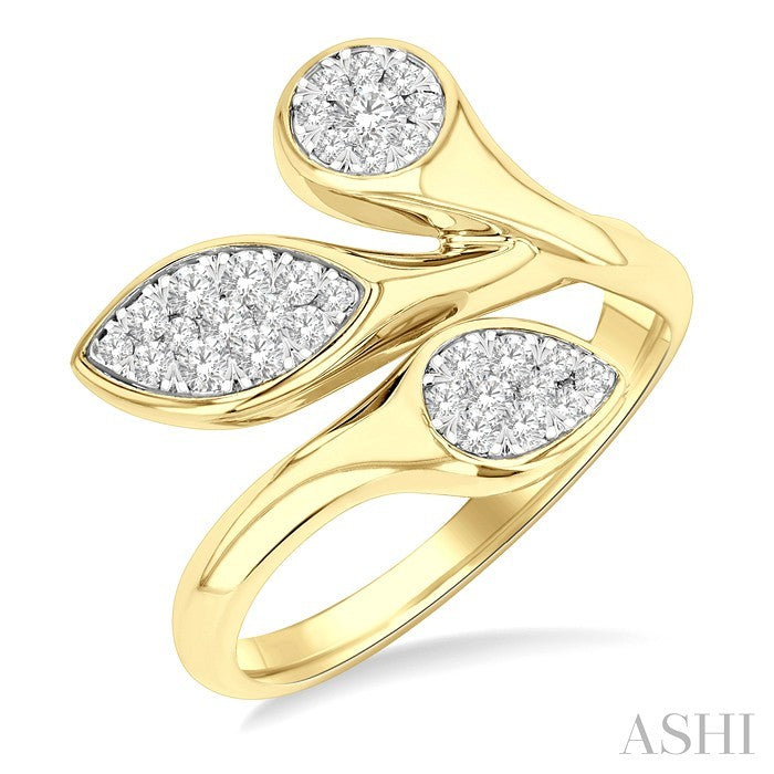3/8 Ctw Shine Bright Bypass Mixed Shape Mount Round Cut Diamond Fashion Ring in 10K Yellow and White Gold