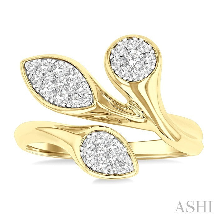 3/8 Ctw Shine Bright Bypass Mixed Shape Mount Round Cut Diamond Fashion Ring in 10K Yellow and White Gold