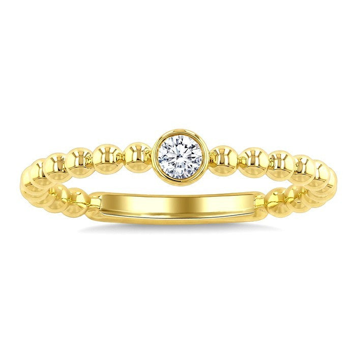 1/10 Ctw Bezel Set Round Cut Bead Bijoux Diamond Beaded Ring in 10K Yellow Gold