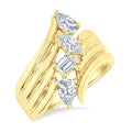 1 Ctw Open Bypass Ribbed Shank Mixed Diamond Cut Fashion Ring in 14K Yellow Gold