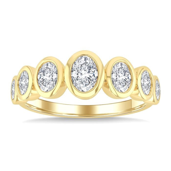1 Ctw 7 Stone Bezel Set Oval Cut Diamond Fashion Band in 14K Yellow Gold