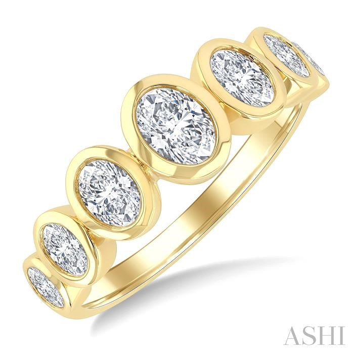 1 Ctw 7 Stone Bezel Set Oval Cut Diamond Fashion Band in 14K Yellow Gold