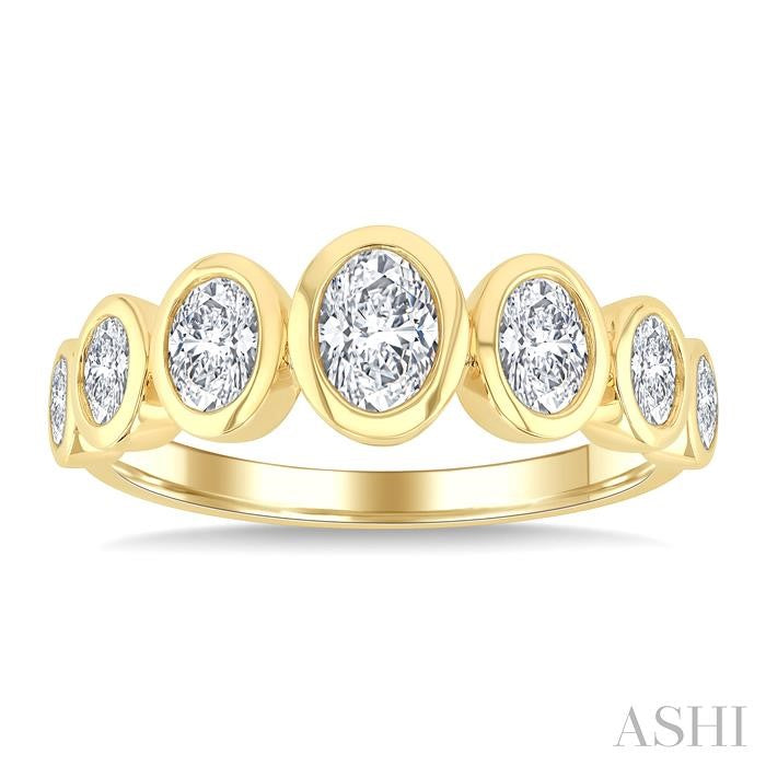 1 Ctw 7 Stone Bezel Set Oval Cut Diamond Fashion Band in 14K Yellow Gold