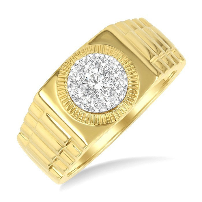 1/2 Ctw Flat Top Shine Bright Round Cut Diamond Men's Ring in 14K Yellow and White Gold