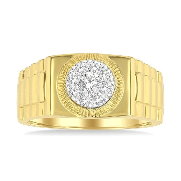 1/2 Ctw Flat Top Shine Bright Round Cut Diamond Men's Ring in 14K Yellow and White Gold